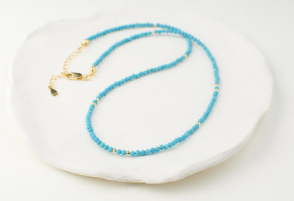 Turquoise small bead necklace tiny minimalist choker dainty crystal gold necklace for layering healing choker daily boho necklace gift