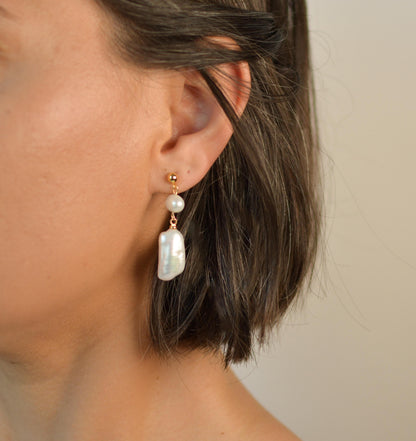 Baroque Pearl Earring Dangle Long Pearl Gold Stud Earring Elegant Large Pearl Dangle Earrings Gift for her bridesmaid gift delicate