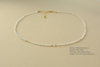 Tiny Gemstone Choker White Bead Choker Moonstone Bead Necklace Dainty small beaded choker minimalist necklace daily necklace layering