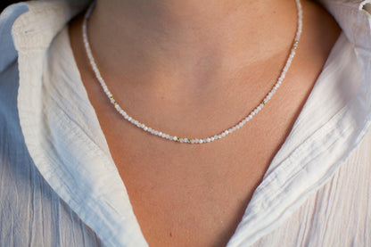 Tiny Gemstone Choker White Bead Choker Moonstone Bead Necklace Dainty small beaded choker minimalist necklace daily necklace layering