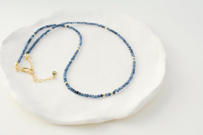 Sapphire Beaded Choker Tiny Navy Blue Gemstone Small Crystal Choker Minimalist Necklace Dainty Layering Bead Choker Gold Silver Gift Elegant