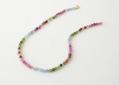Beaded Necklace Colorful Mixed Bead Necklace Tourmaline Rainbow 6mm Beaded Long 20" Necklace Christmas Gift for Her Boho Necklace