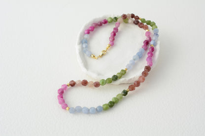 Beaded Necklace Colorful Mixed Bead Necklace Tourmaline Rainbow 6mm Beaded Long 20" Necklace Christmas Gift for Her Boho Necklace