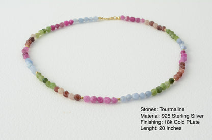 Beaded Necklace Colorful Mixed Bead Necklace Tourmaline Rainbow 6mm Beaded Long 20" Necklace Christmas Gift for Her Boho Necklace