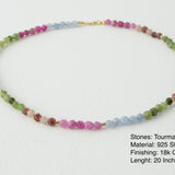 Beaded Necklace Colorful Mixed Bead Necklace Tourmaline Rainbow 6mm Beaded Long 20" Necklace Christmas Gift for Her Boho Necklace