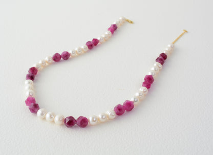 Large Pearl Necklace Beaded Gemstone Big Pearl Necklace Baroque Pearl Aquamarine Blue Necklace Tourmaline Pink Necklace Pearl Gift for Mom