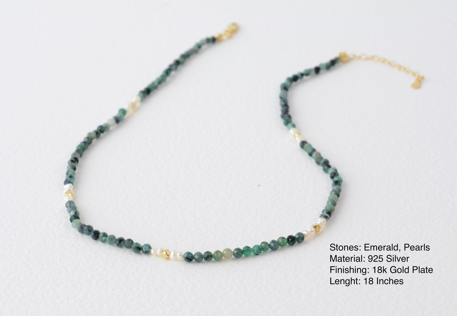 Raw Emerald Necklace Green Beaded Delicate Small Necklace Elegant Gold Pearl Dainty May Birthstone Gift Layering Necklace