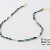 Raw Emerald Necklace Green Beaded Delicate Small Necklace Elegant Gold Pearl Dainty May Birthstone Gift Layering Necklace