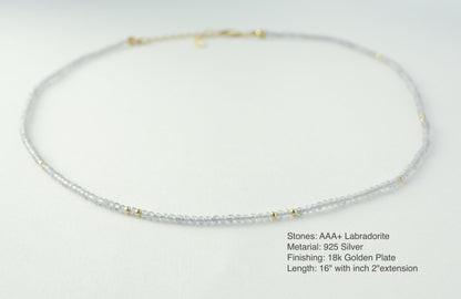 Beaded Choker Dainty Tiny Crystals Necklace Gemstone Labradorite AAA+ Gold Small Bead Choker Layering Seed bead Gift for Her Gift Bridesmaid