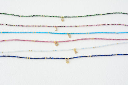 Tiny Bead Necklace Initial Custom Letter Choker Colorful Small Bead Necklace Personalized Minimalist Choker Dainty Crystal Bead Necklace