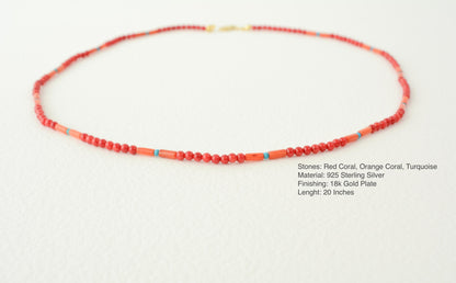 Red Beaded Necklace Boho Dainty Choker Layering Coral Colorful Mixed Stones Gift for Her