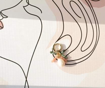 Drop Pearl Gemstones Earring Dangle Mini Beaded Earring Emerald Sunstone Fringe Earring Dainty Gift For Bridesmaid Elegant Gift Delicate