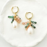 Drop Pearl Gemstones Earring Dangle Mini Beaded Earring Emerald Sunstone Fringe Earring Dainty Gift For Bridesmaid Elegant Gift Delicate