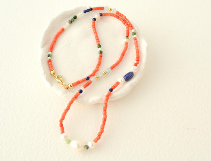 Small Beaded Necklace Colorful Mixed Bead Necklace Natural Stones Beaded Necklace Gemstone Minimalist Layering Beaded Necklace Gift for her