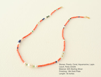 Small Beaded Necklace Colorful Mixed Bead Necklace Natural Stones Beaded Necklace Gemstone Minimalist Layering Beaded Necklace Gift for her