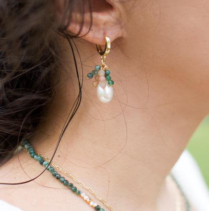 Drop Pearl Gemstones Earring Dangle Mini Beaded Earring Emerald Sunstone Fringe Earring Dainty Gift For Bridesmaid Elegant Gift Delicate