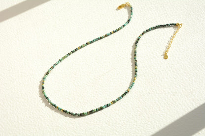 Tiny Bead Choker African Turquoise Crystal Necklace Small Beading Choker Gemstone Gold Dainty Choker Bead Layering Necklace Gift for Her