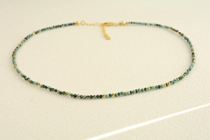 Tiny Bead Choker African Turquoise Crystal Necklace Small Beading Choker Gemstone Gold Dainty Choker Bead Layering Necklace Gift for Her