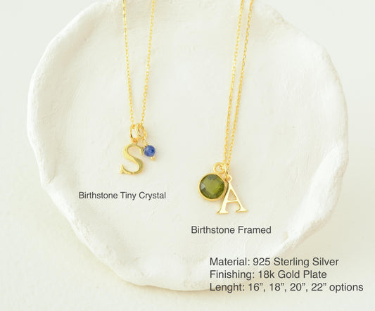 Gold Initial Necklace Custom Birthstone Necklace Dainty Tiny Letter Necklace Minimalist Chain Necklace Personalized Birthday Gift for Mom