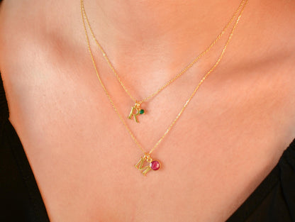 Gold Initial Necklace Custom Birthstone Necklace Dainty Tiny Letter Necklace Minimalist Chain Necklace Personalized Birthday Gift for Mom