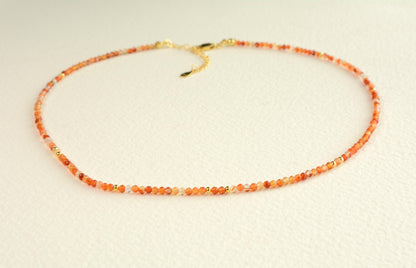 Small Bead Necklace Carnelian Crystal Beaded Choker Tiny Minimalist Necklace Beaded Gift for Girls Small Gift For Her Dainty Bead Necklace