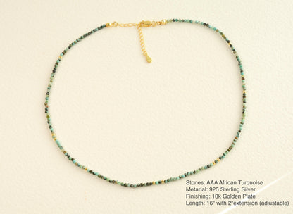 Tiny Bead Choker African Turquoise Crystal Necklace Small Beading Choker Gemstone Gold Dainty Choker Bead Layering Necklace Gift for Her