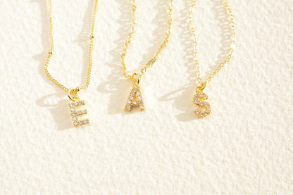Personalized Tiny Letter Necklace Initial Diamond Necklace Gold Letter Pave Necklace Personalized Jewelry Gift for her Bridesmaid gift