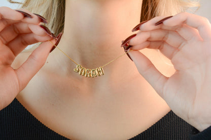 Custom Name Necklace Tiny Bubble Letters Necklace Diamond Gold Letters 3D Necklace Balloon Monogram Name Necklace Personalized Gift for Her
