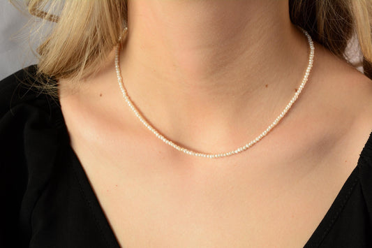 Dainty Choker Pearl Necklace Tiny Pearls Necklace Small Pearls 2 3 mm Seed Layering Necklace Thin Pearl Choker Elegant Gift for Her