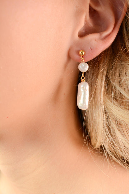 Baroque Pearl Earring Dangle Long Pearl Gold Stud Earring Elegant Large Pearl Dangle Earrings Gift for her bridesmaid gift delicate