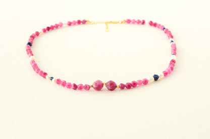 Chunky Beaded Necklace Pink Tourmaline Large Bead Necklace Layering Statement Beaded Necklace Gemstone Gift for Her Gift for Mom Necklace