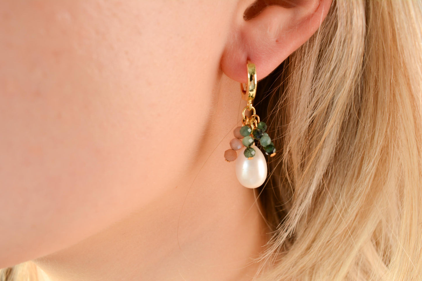 Drop Pearl Gemstones Earring Dangle Mini Beaded Earring Emerald Sunstone Fringe Earring Dainty Gift For Bridesmaid Elegant Gift Delicate