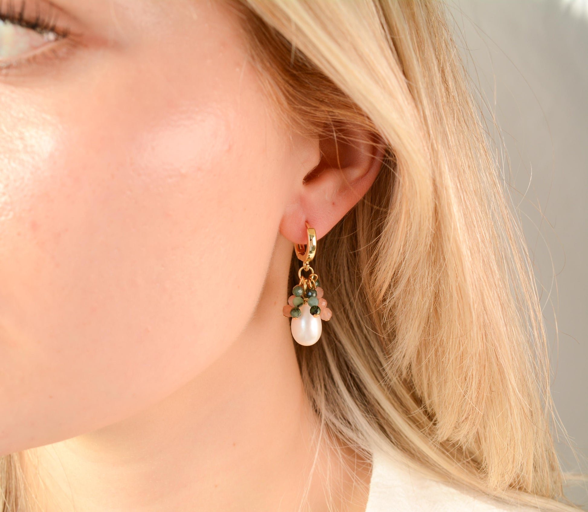 Drop Pearl Gemstones Earring Dangle Mini Beaded Earring Emerald Sunstone Fringe Earring Dainty Gift For Bridesmaid Elegant Gift Delicate