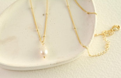 Dainty Pearl Necklace Gold Chain Drop Pearl Necklace Layering Minimalist Real Pearl Necklace Bridal Necklace Bridesmaid Gift For Her