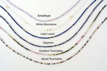 Sapphire Beaded Choker Tiny Navy Blue Gemstone Small Crystal Choker Minimalist Necklace Dainty Layering Bead Choker Gold Silver Gift Elegant