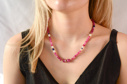 Chunky Beaded Necklace Pink Tourmaline Large Bead Necklace Layering Statement Beaded Necklace Gemstone Gift for Her Gift for Mom Necklace