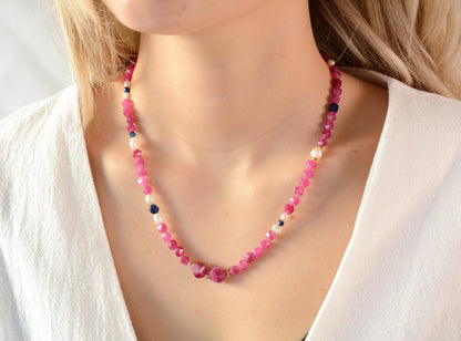Chunky Beaded Necklace Pink Tourmaline Large Bead Necklace Layering Statement Beaded Necklace Gemstone Gift for Her Gift for Mom Necklace