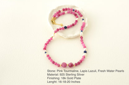 Chunky Beaded Necklace Pink Tourmaline Large Bead Necklace Layering Statement Beaded Necklace Gemstone Gift for Her Gift for Mom Necklace