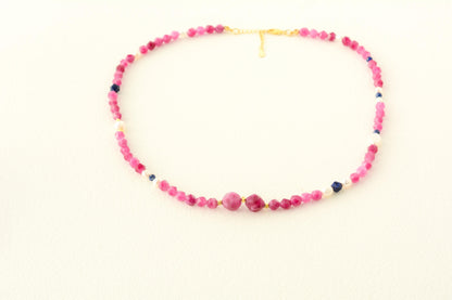 Chunky Beaded Necklace Pink Tourmaline Large Bead Necklace Layering Statement Beaded Necklace Gemstone Gift for Her Gift for Mom Necklace