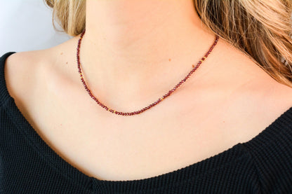 Small Bead Choker Red Garnet Gemstone Necklace Crystal Tiny Bead Choker Dainty Necklace Minimalist Valentines Gift for Her Birthday Gift