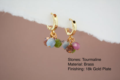 Gold Hoop Earring Dangle Gemstone Earring Huggies Gold Earring Mixed Colors Beaded Earring Gift for Mom Gift For Bridesmaid Valentines Gift