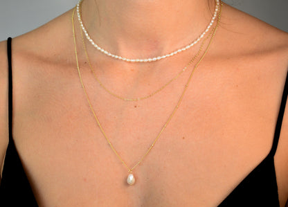 Dainty Pearl Necklace Gold Chain Drop Pearl Necklace Layering Minimalist Real Pearl Necklace Bridal Necklace Bridesmaid Gift For Her