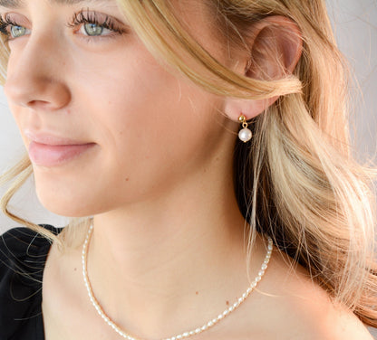 Dainty Pearl Earring Gold Stud Pearl Earring Drop Pearl Earring Minimalist Pearl Earring Gift for Mother Gift for Bridesmaid Bridal Earring
