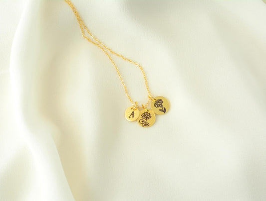 Family Birthflower Necklace Tiny Multiple Birth Flower Necklace Personalized Gift Gold Birth Month Necklace Gift for Mother Day Gift for Her