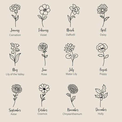 Family Birthflower Necklace Tiny Multiple Birth Flower Necklace Personalized Gift Gold Birth Month Necklace Gift for Mother Day Gift for Her