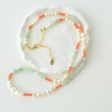 Colorful beaded necklace pearls mixed necklace gemstone dainty bead necklace summer choker beach jewelry layering necklace gift for her