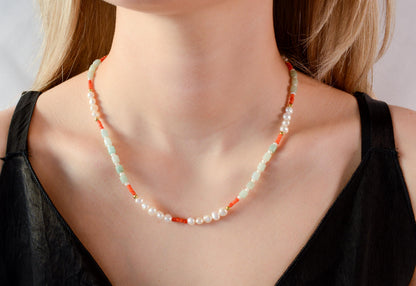 Colorful beaded necklace pearls mixed necklace gemstone dainty bead necklace summer choker beach jewelry layering necklace gift for her