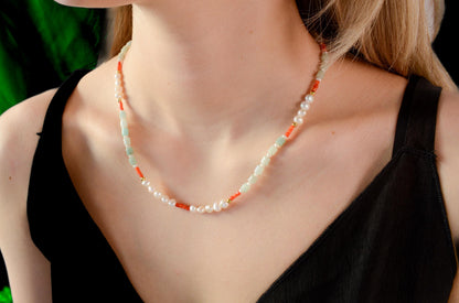 Colorful beaded necklace pearls mixed necklace gemstone dainty bead necklace summer choker beach jewelry layering necklace gift for her