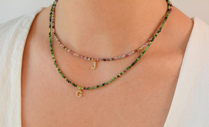 Tiny Bead Necklace Initial Custom Letter Choker Colorful Small Bead Necklace Personalized Minimalist Choker Dainty Crystal Bead Necklace