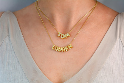 Custom Name Necklace Tiny Bubble Letters Necklace Diamond Gold Letters 3D Necklace Balloon Monogram Name Necklace Personalized Gift for Her